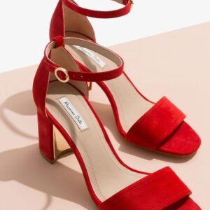 Red Suede Ankle-Strap Block Heel Sandals