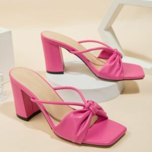 Hot Pink Knotted Block Heel Mules