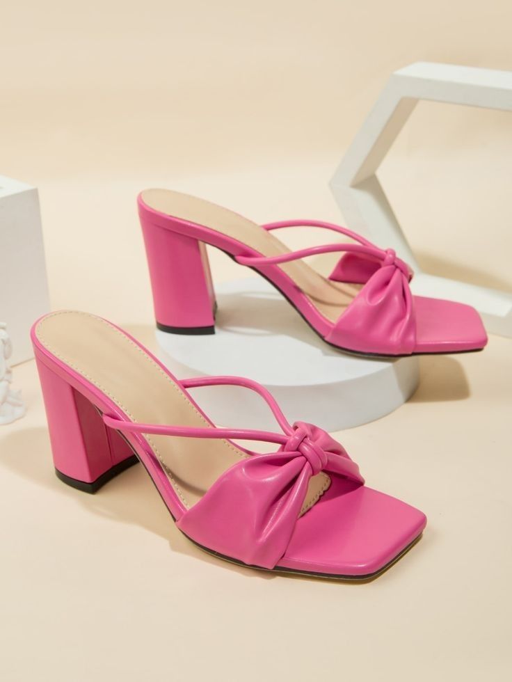 Hot Pink Knotted Block Heel Mules