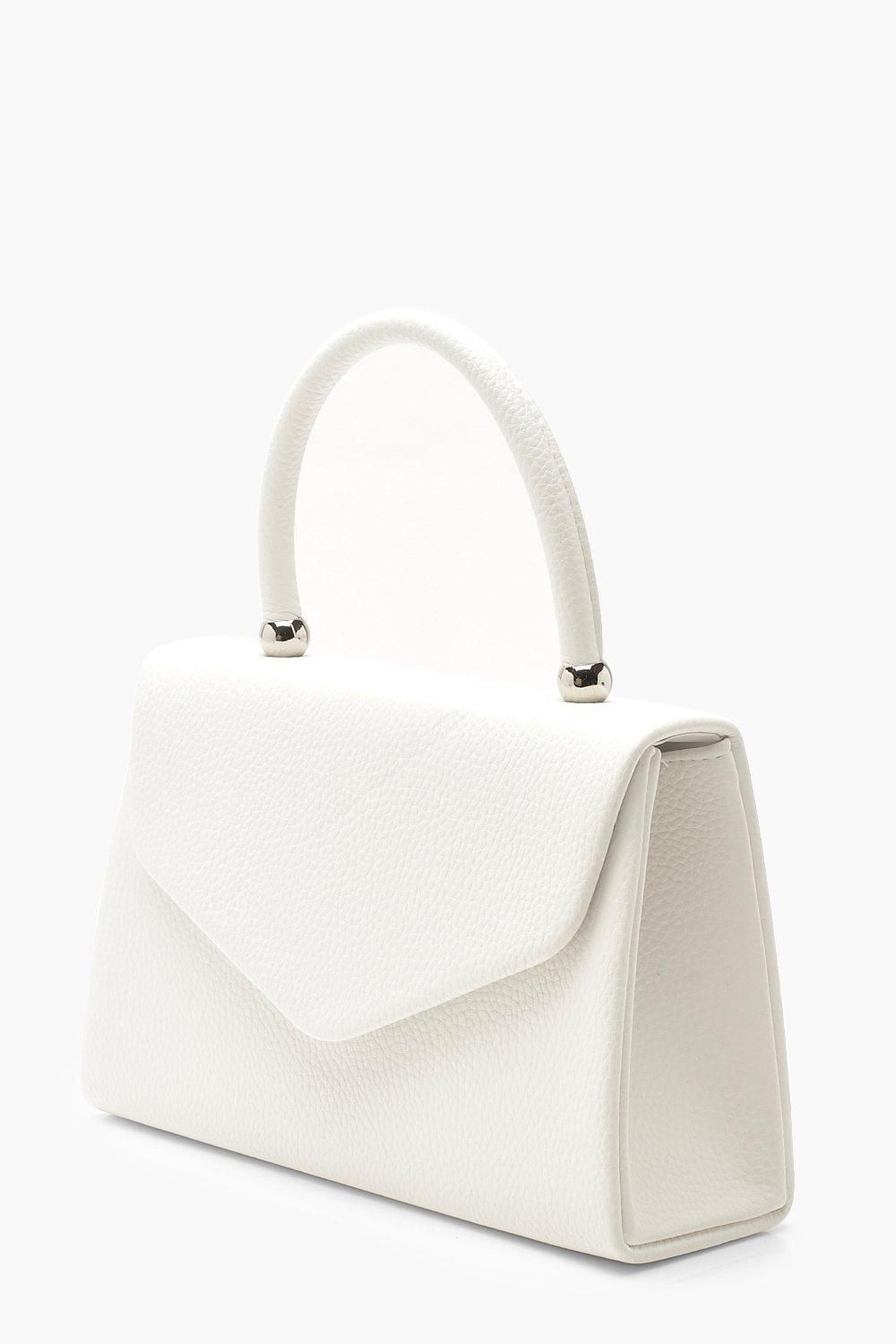 White Textured Mini Top-Handle Bag